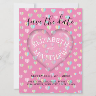 Plantilla de invitación con corazón rosa y motas