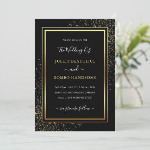 Plantilla de invitación con marco de oro y boda ne