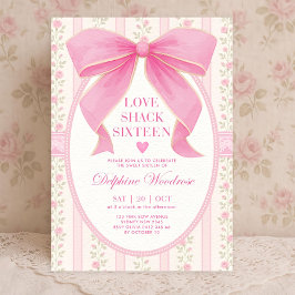 Plantilla de Invitación Coquette Rosa con Lazo par
