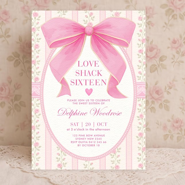 Plantilla de Invitación Coquette Rosa con Lazo par (Subido por el creador)