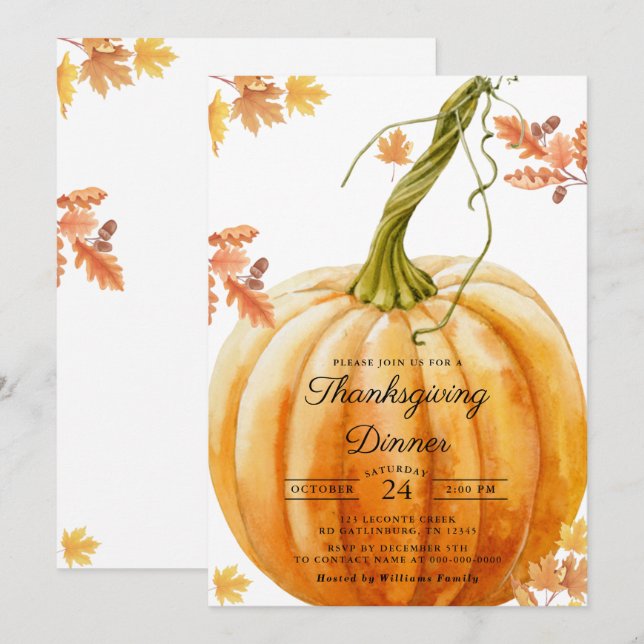 Plantilla de invitación de Acción de Gracias (Anverso / Reverso)