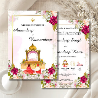 Plantilla de invitación de Anand Karaj con flores 