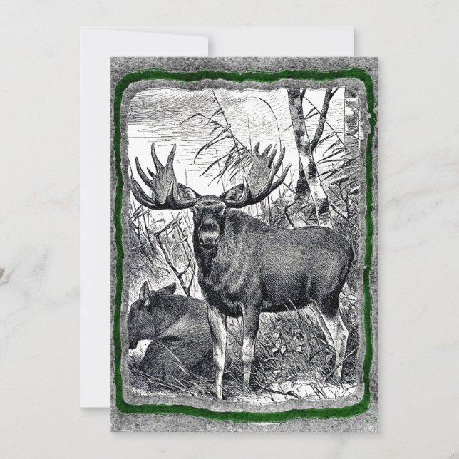 Plantilla de invitación de arte Moose de época (Anverso)