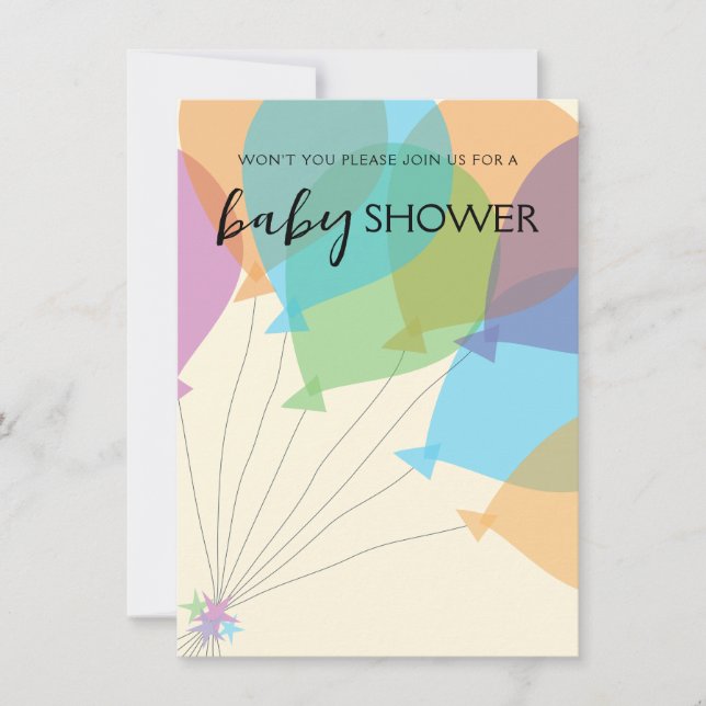 Plantilla de invitación de Baby Shower con globo d (Anverso)