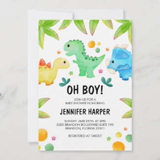 Plantilla de invitación de Baby Shower de dinosaur