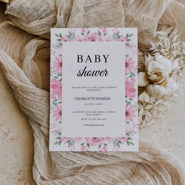 Plantilla de invitación de Baby Shower rosa (Pink Baby Shower Invitation Template)