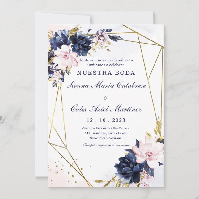 Plantilla de invitación de boda azul real (Anverso)