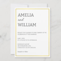 Plantilla de Invitación de Boda Blanco y Dorado