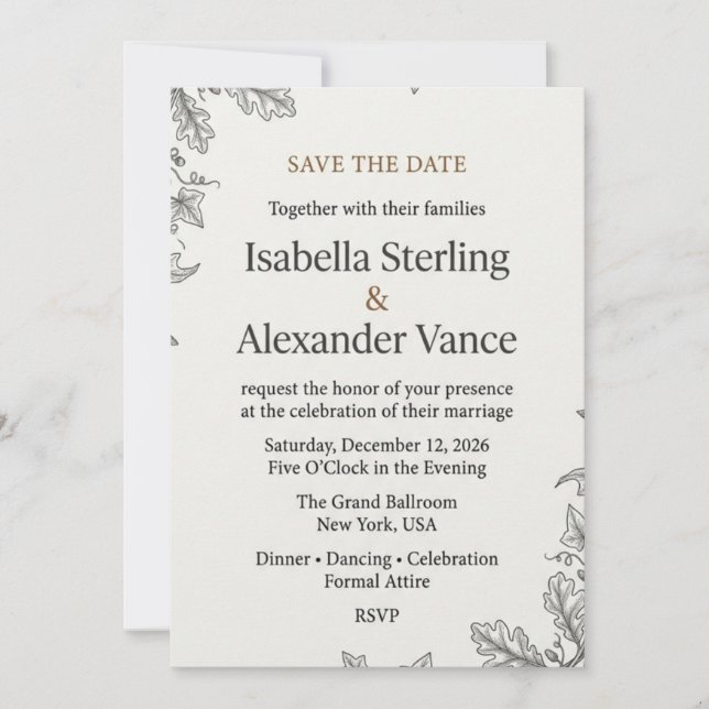 Plantilla de Invitación de Boda Botánica Minimalis (Anverso)