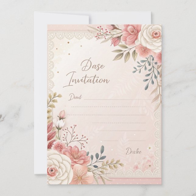 Plantilla de invitación de boda con encaje floral  (Anverso)