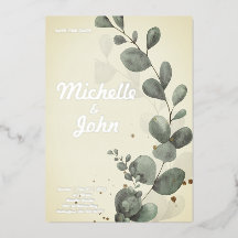 Plantilla de Invitación de Boda con Eucalipto