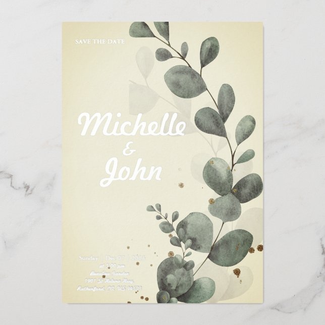 Plantilla de Invitación de Boda con Eucalipto (Anverso)