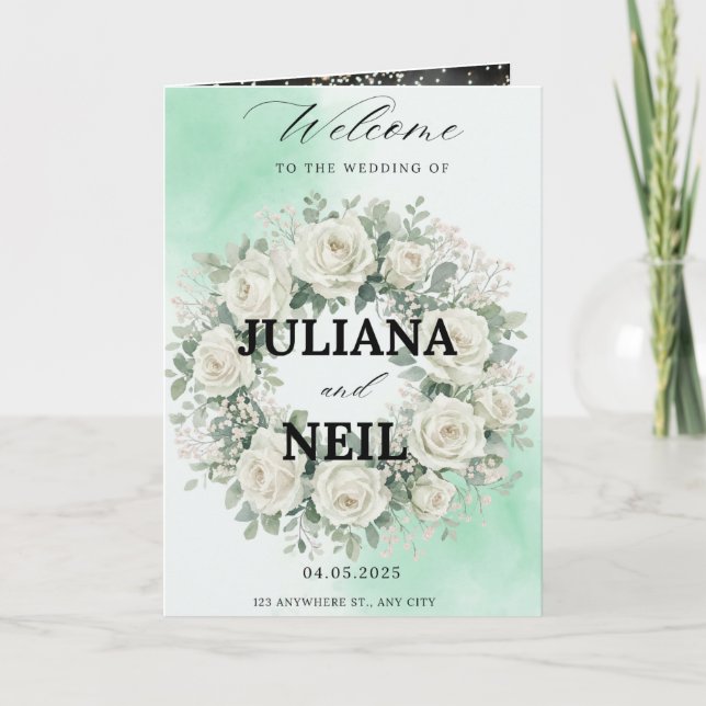 Plantilla de Invitación de Boda con Flores Blancas (Anverso)