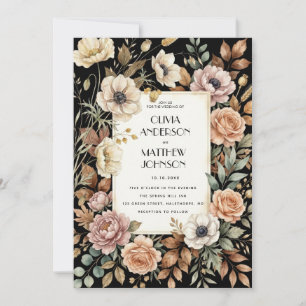 Plantilla de Invitación de Boda con Flores Oscuras