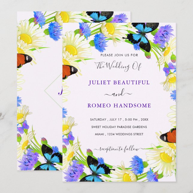 Plantilla de Invitación de Boda con Flores y Marip (Anverso / Reverso)