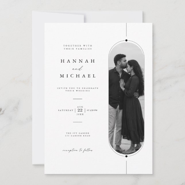 Plantilla de Invitación de Boda con Foto Ovalada M (Anverso)