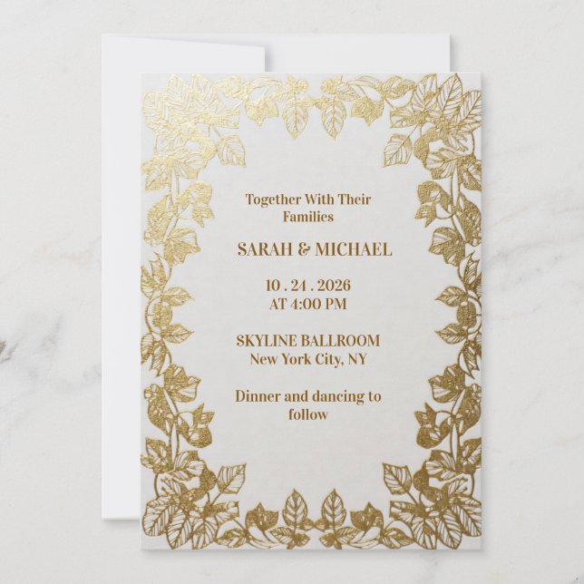 Plantilla de Invitación de Boda con Hoja de Oro El (Anverso)