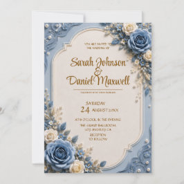Plantilla de Invitación de Boda con Rosa Azul 3D |
