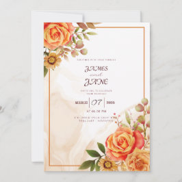 Plantilla de Invitación de Boda con Rosa Naranja e