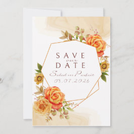 Plantilla de Invitación de Boda con Rosa Naranja e