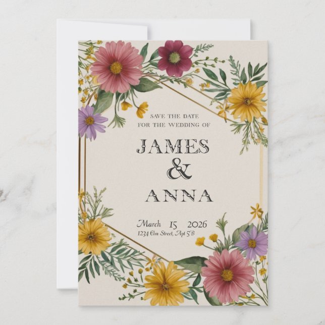 Plantilla de Invitación de Boda con Rosa Naranja e (Anverso)