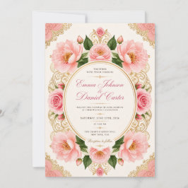 Plantilla de Invitación de Boda con Rosa Naranja e