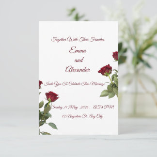 Plantilla de Invitación de Boda con Rosa Roja Eleg