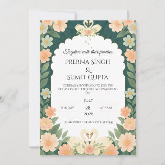 Plantilla de invitación de boda con tema de jardín