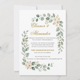 Plantilla de Invitación de Boda con Vegetación Ele