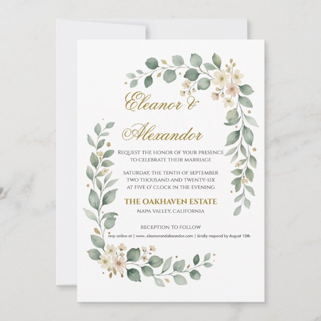Plantilla de Invitación de Boda con Vegetación Ele (Anverso)
