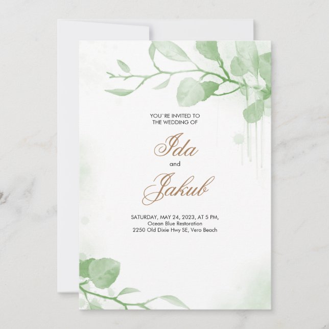 Plantilla de Invitación de Boda con Verdor (Anverso)