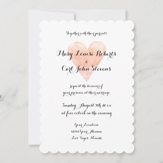 Plantilla de invitación de boda de Coral Coral Cor (Anverso)