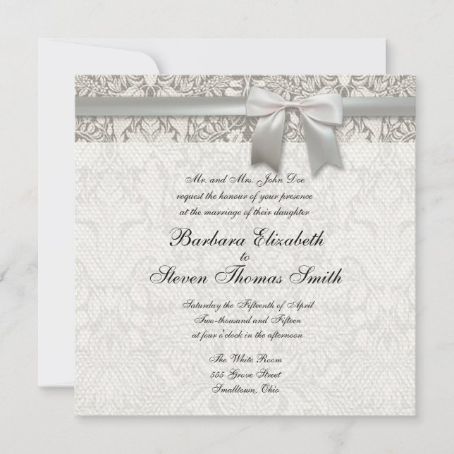 Plantilla de invitación de boda de encaje antiguo  (Anverso)