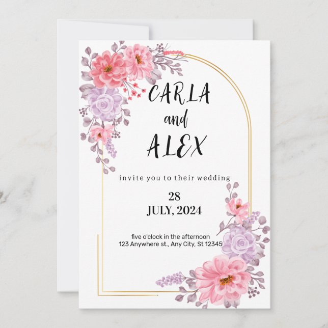 Plantilla de Invitación de Boda de Flor Silvestre, (Anverso)