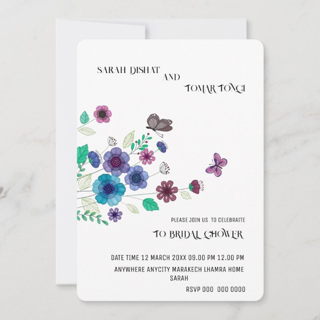 Plantilla de invitación de boda de flores silvestr (Anverso)