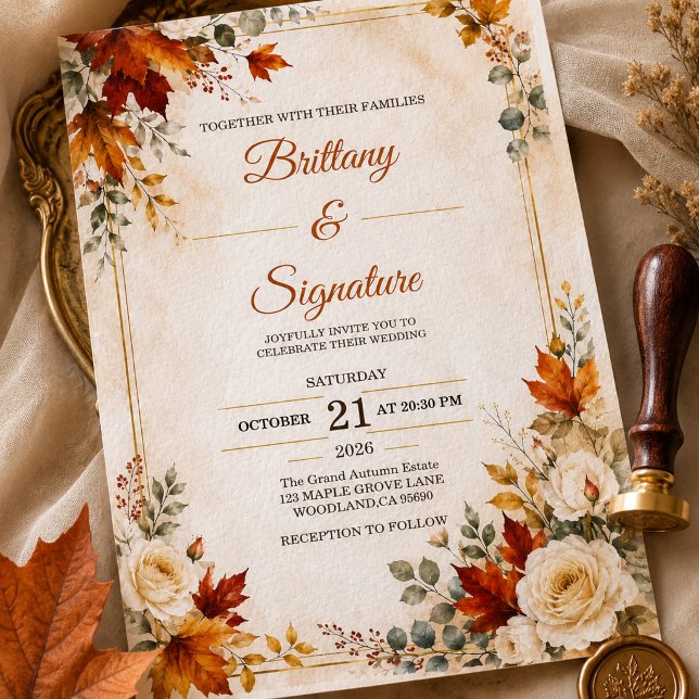 Plantilla de Invitación de Boda de Lujo de Otoño  (Subido por el creador)