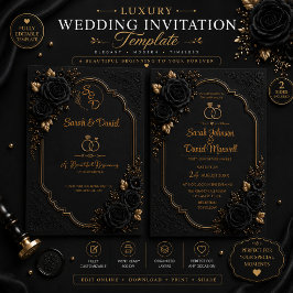 Plantilla de Invitación de Boda de Lujo en Negro y