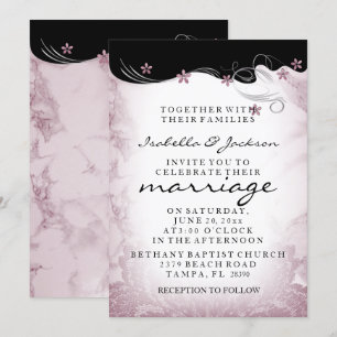 Plantilla de Invitación de Boda de Mármol Rosa Mal