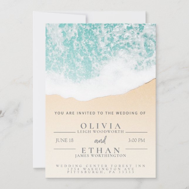 Plantilla de Invitación de Boda de Olas de Playa T (Anverso)