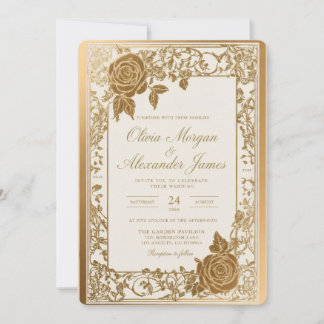 Plantilla de Invitación de Boda de Oro Elegante