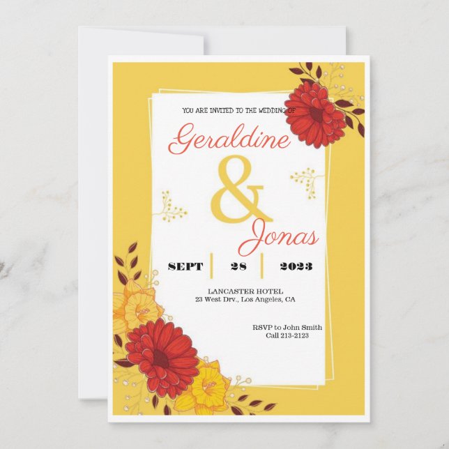 Plantilla de Invitación de Boda de Oro Rojo (Anverso)