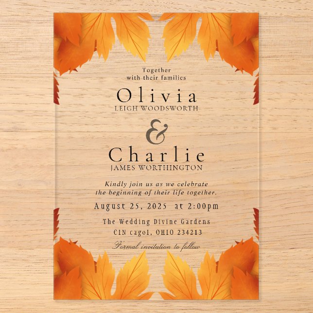 Plantilla de Invitación de Boda de Otoño (Anverso)