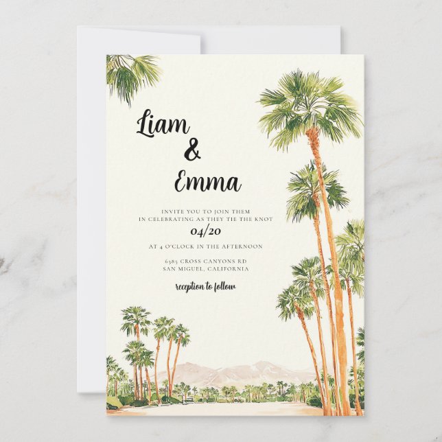 Plantilla de Invitación de Boda de Palm Springs (Anverso)
