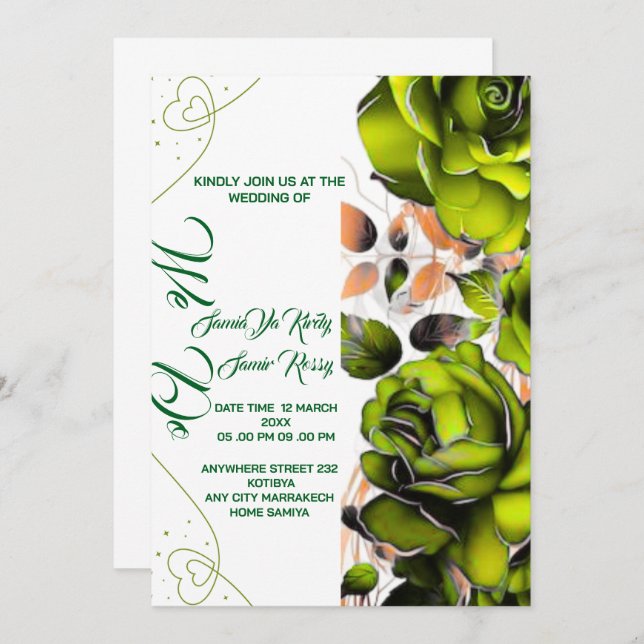 Plantilla de invitación de boda de Rosa cremosa |  (Anverso / Reverso)