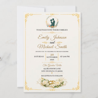 Plantilla de Invitación de Boda Dorada Elegante