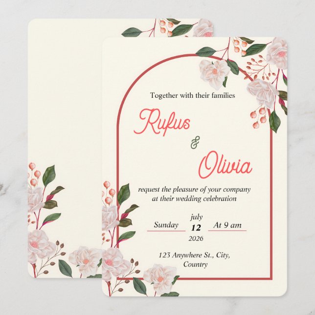 Plantilla de Invitación de Boda Editable con Arco  (Anverso / Reverso)