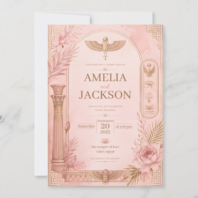 Plantilla de invitación de boda egipcia editable e (Anverso)
