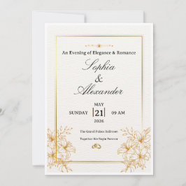 Plantilla de Invitación de Boda Elegante Blanco y 