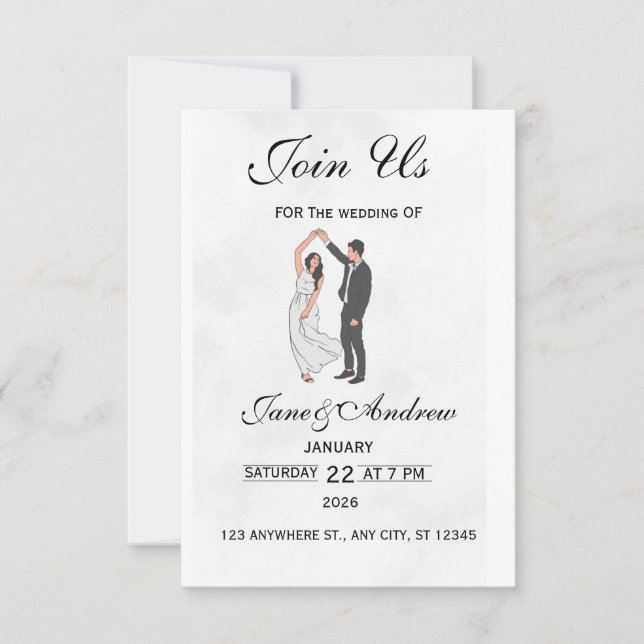 Plantilla de Invitación de Boda Elegante - Flo Rom (Anverso)