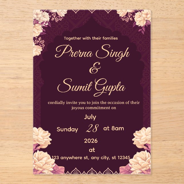 Plantilla de Invitación de Boda Elegante - Flo Rom (Anverso)